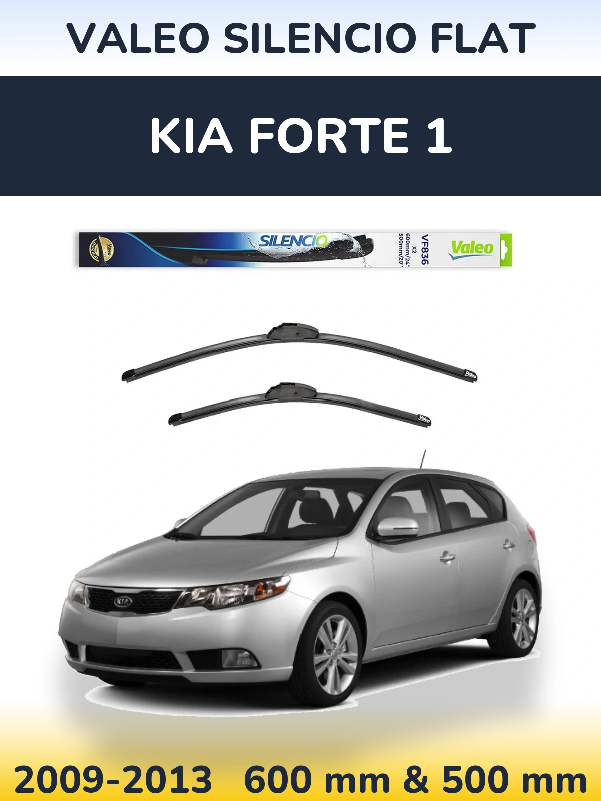 Sada předních stěračů Valeo Silencio Flat 600 a 500 mm pro KIA Forte 1 2009-2013