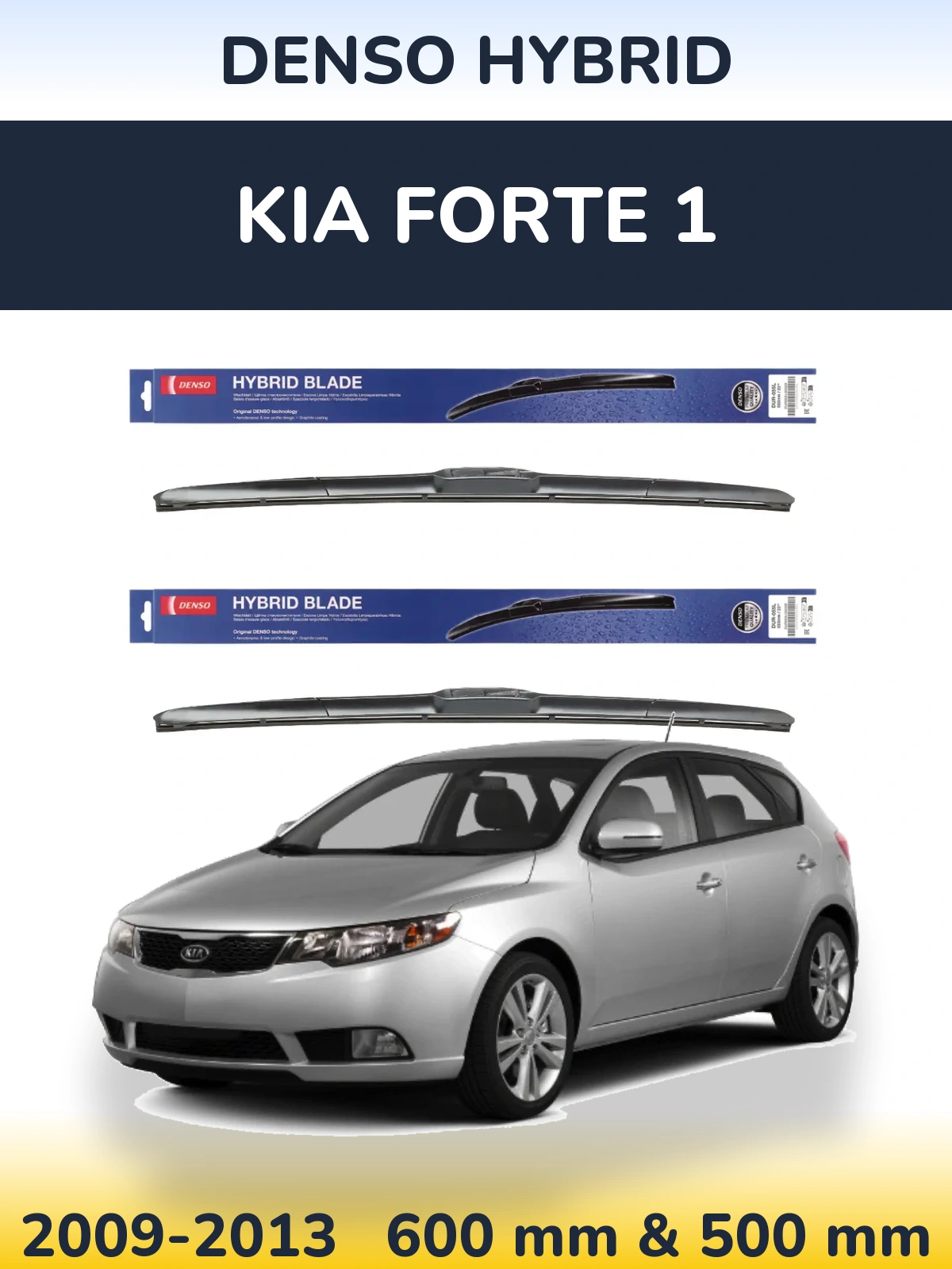 Sada předních stěračů Denso Hybrid 600 a 500 mm pro KIA Forte 1 2009-2013