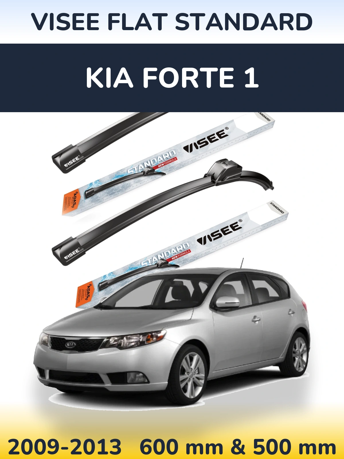 Sada předních stěračů VISEE FLAT STANDARD 600 a 500 mm pro KIA Forte 1 2009-2013