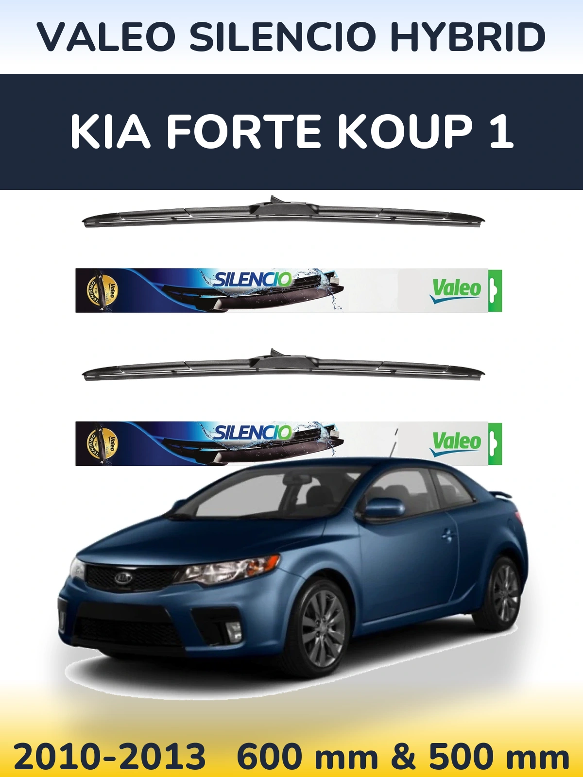 Sada předních stěračů Valeo Silencio Hybrid 600 a 500 mm pro KIA Forte Koup 1 2010-2013