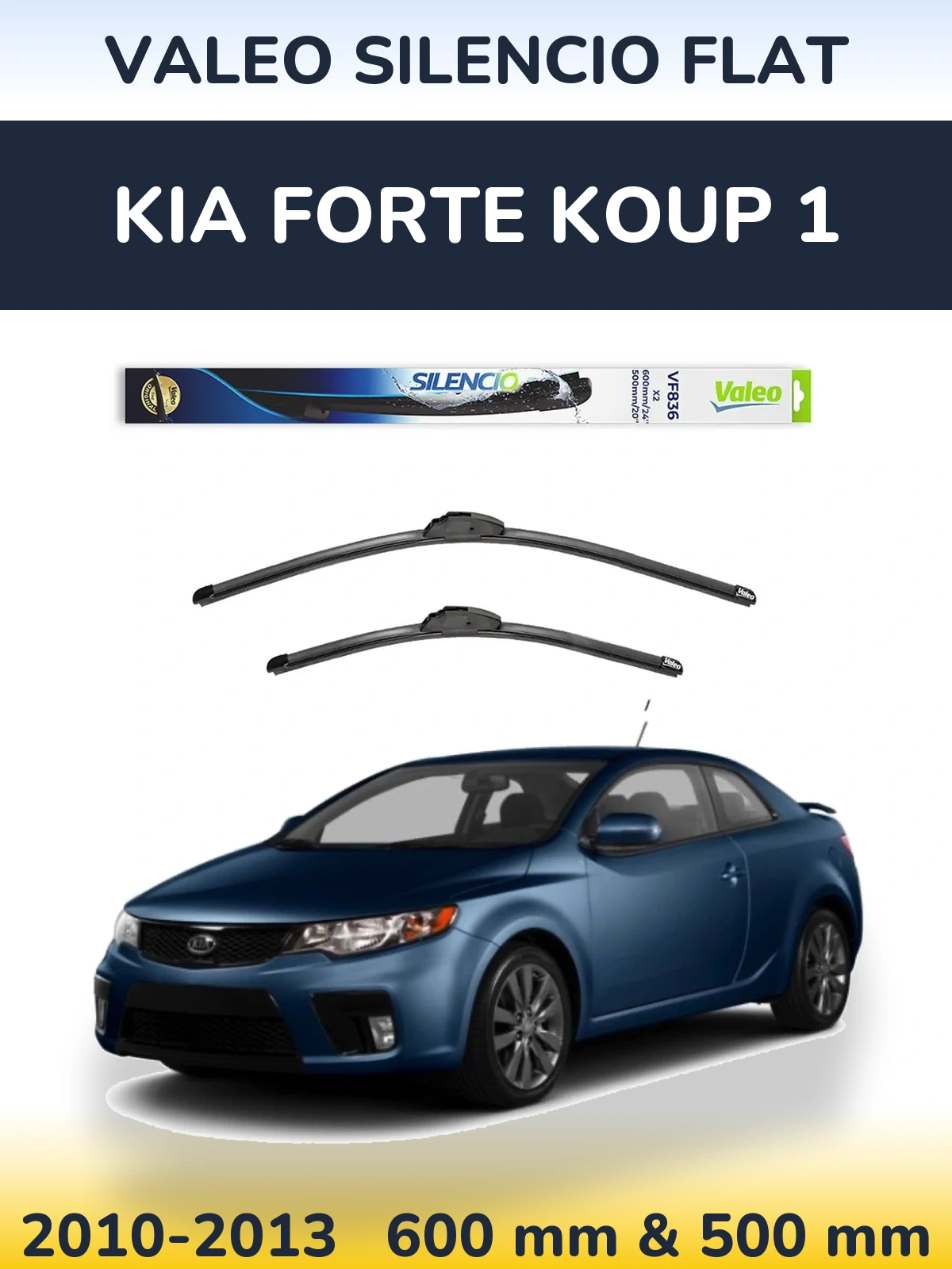 Sada předních stěračů Valeo Silencio Flat 600 a 500 mm pro KIA Forte Koup 1 2010-2013