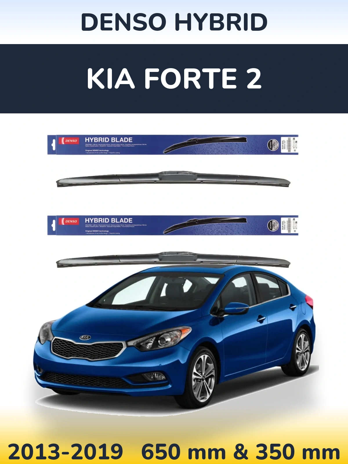 Sada předních stěračů Denso Hybrid 650 a 350 mm pro KIA Forte 2 2013-2019