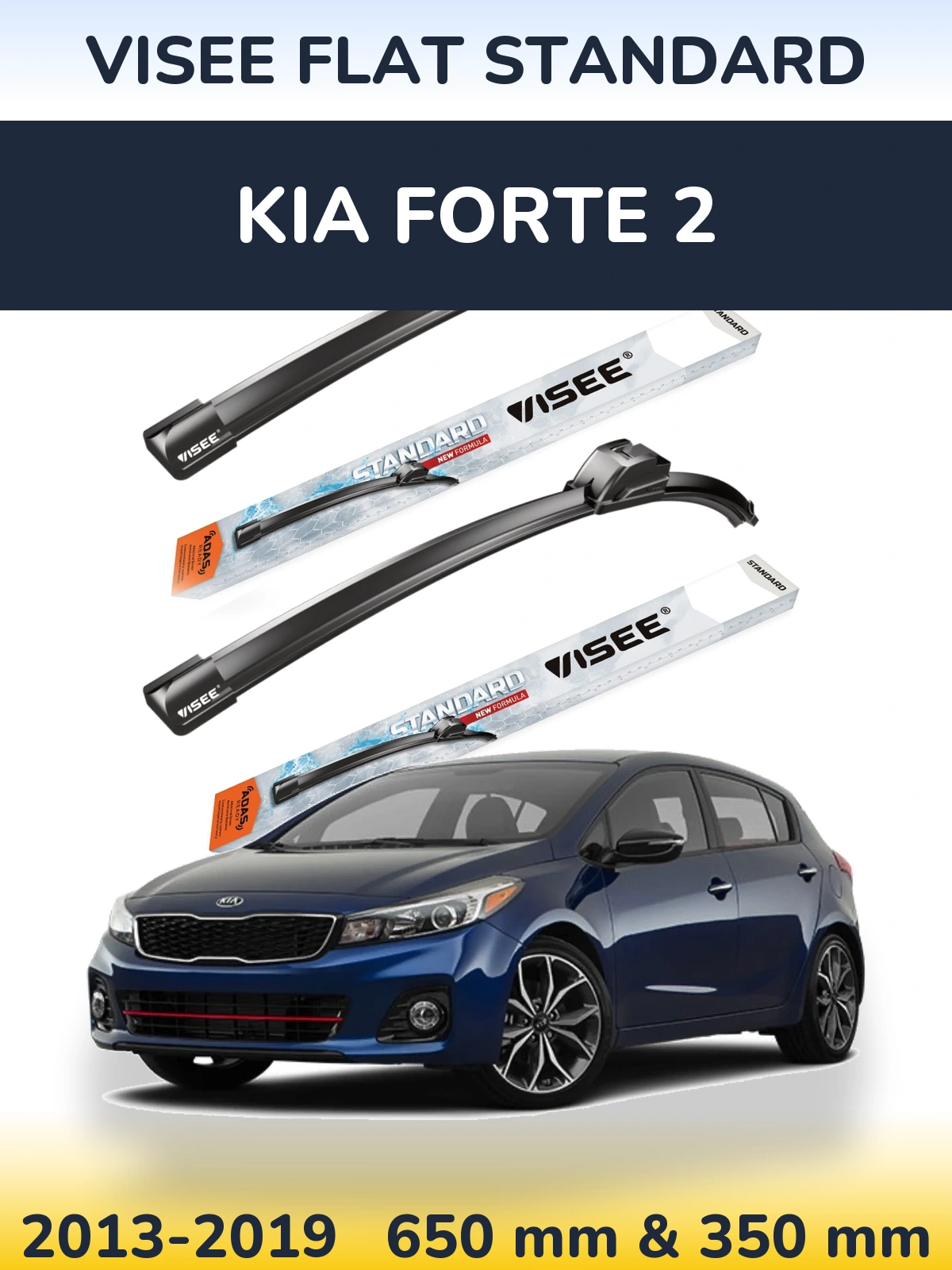 Sada předních stěračů VISEE FLAT STANDARD 650 a 350 mm pro KIA Forte 2 2013-2019