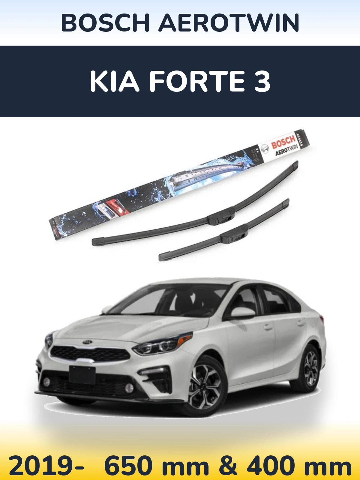 Sada předních stěračů BOSCH AeroTwin 650 a 400 mm pro KIA Forte 3 2019-2026