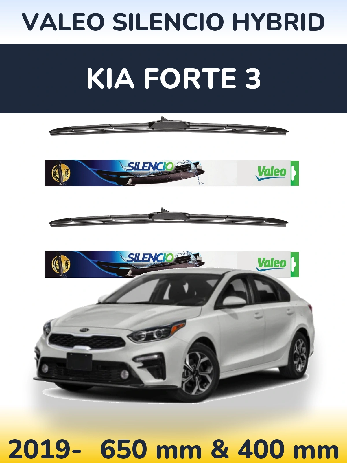 Sada předních stěračů Valeo Silencio Hybrid 650 a 400 mm pro KIA Forte 3 2019-2026