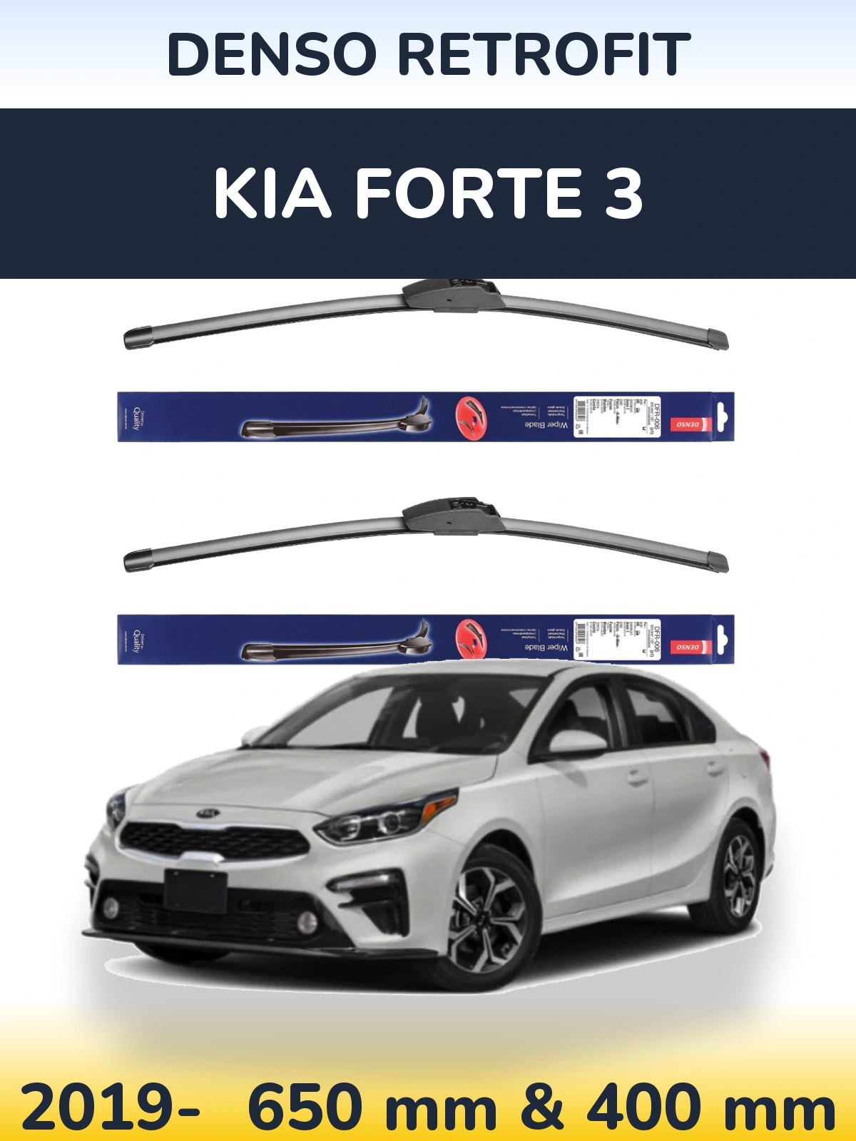 Sada předních stěračů Denso Retrofit 650 a 400 mm pro KIA Forte 3 2019-2026