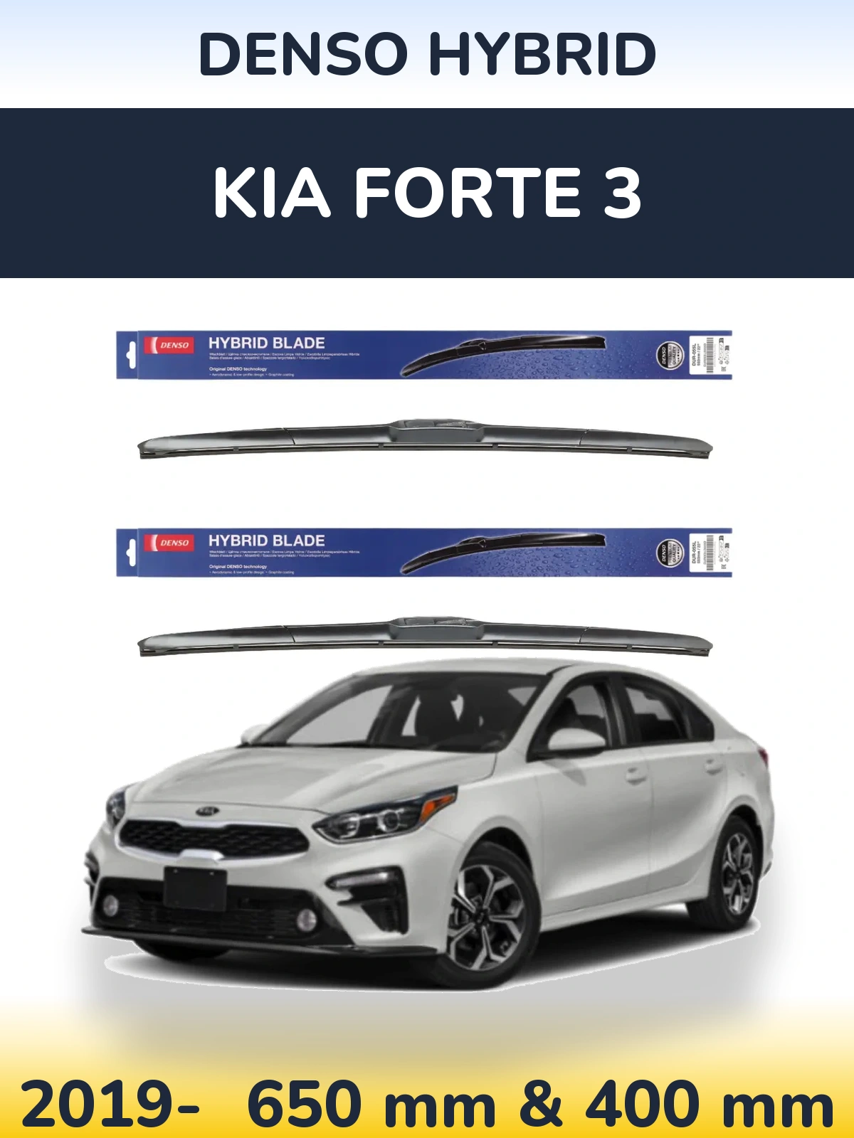 Sada předních stěračů Denso Hybrid 650 a 400 mm pro KIA Forte 3 2019-2026