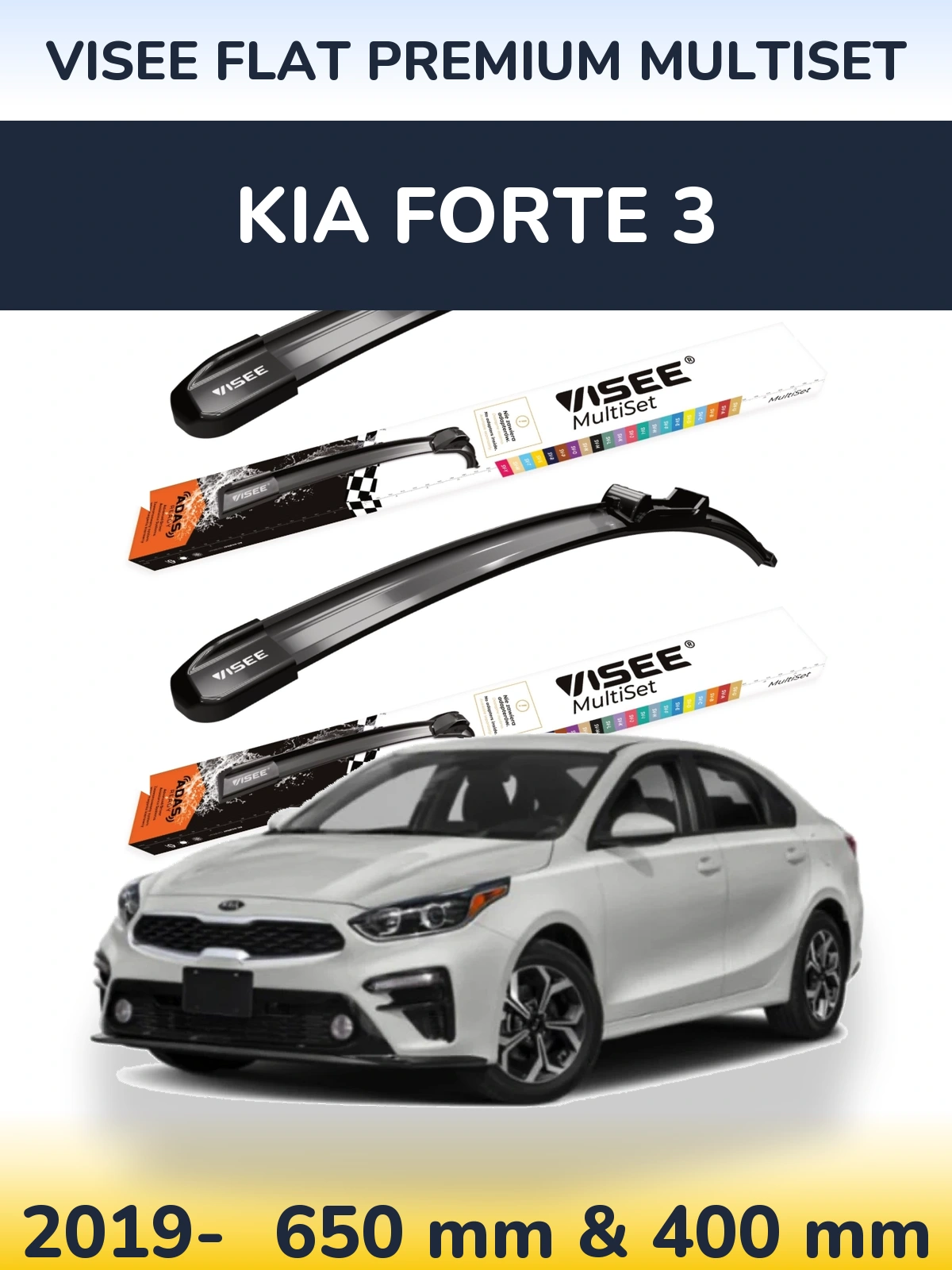 Sada předních stěračů VISEE FLAT PREMIUM MultiSet 650 a 400 mm pro KIA Forte 3 2019-2026