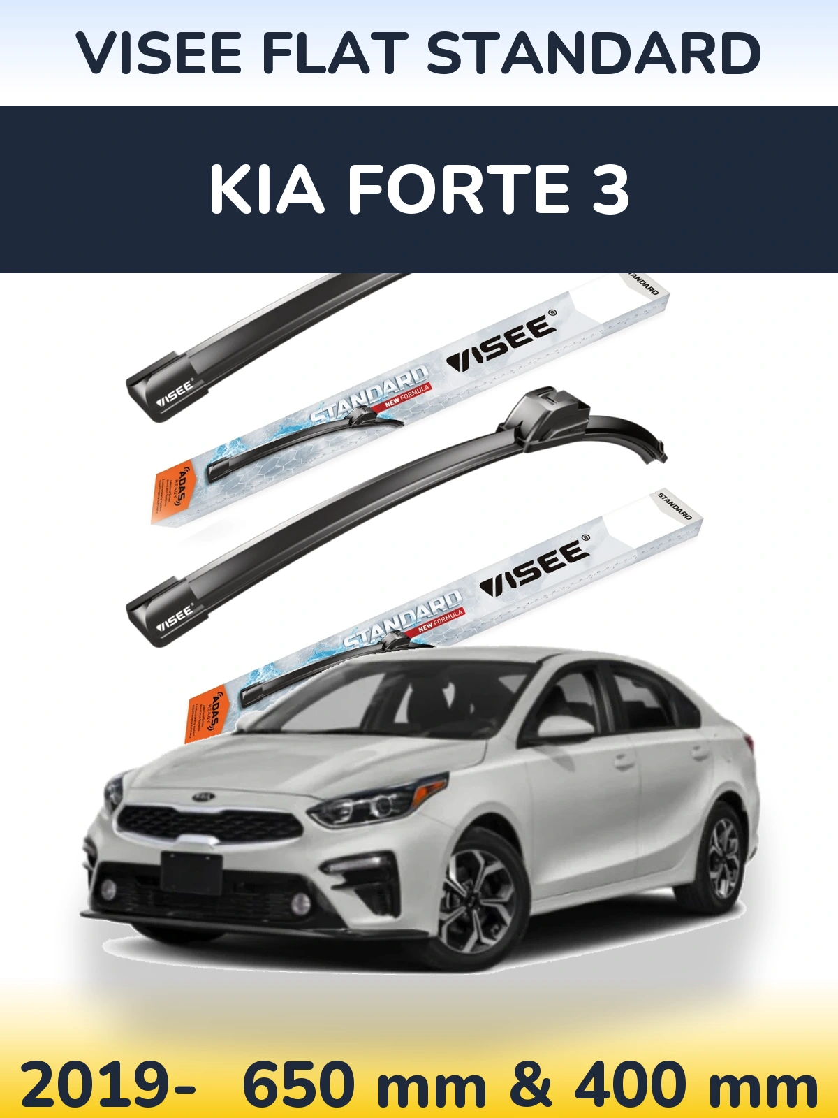 Sada předních stěračů VISEE FLAT STANDARD 650 a 400 mm pro KIA Forte 3 2019-2026