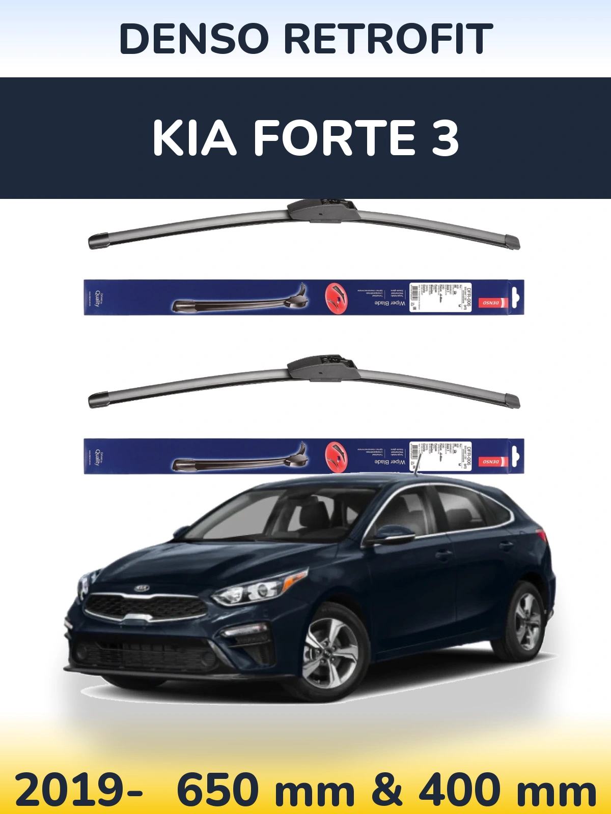 Sada předních stěračů Denso Retrofit 650 a 400 mm pro KIA Forte 3 2019-2026