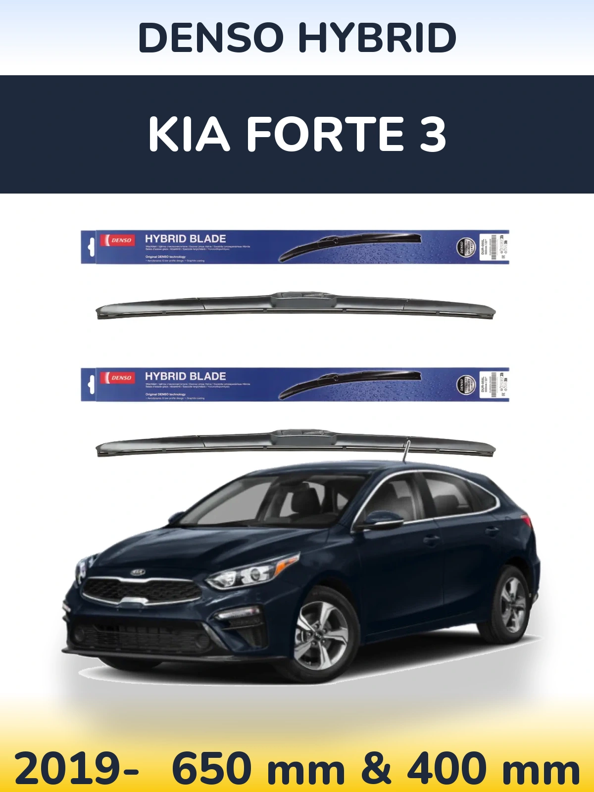Sada předních stěračů Denso Hybrid 650 a 400 mm pro KIA Forte 3 2019-2026