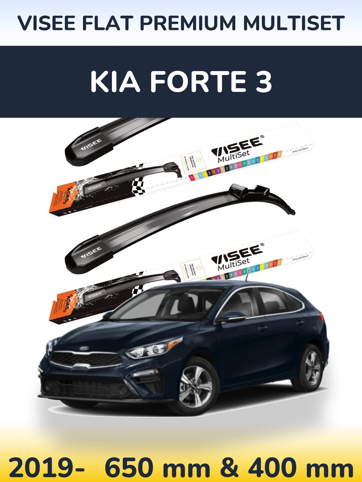Sada předních stěračů VISEE FLAT PREMIUM MultiSet 650 a 400 mm pro KIA Forte 3 2019-2026