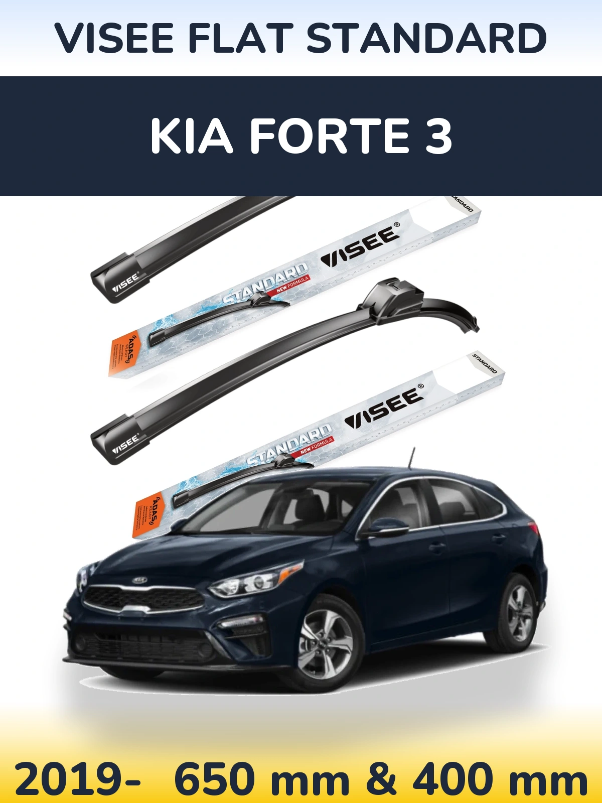 Sada předních stěračů VISEE FLAT STANDARD 650 a 400 mm pro KIA Forte 3 2019-2026