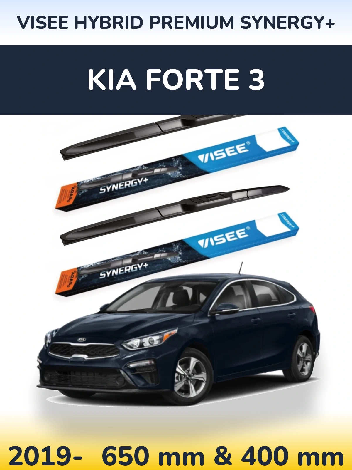 Sada předních stěračů VISEE HYBRID PREMIUM SYNERGY+ 650 a 400 mm pro KIA Forte 3 2019-2026