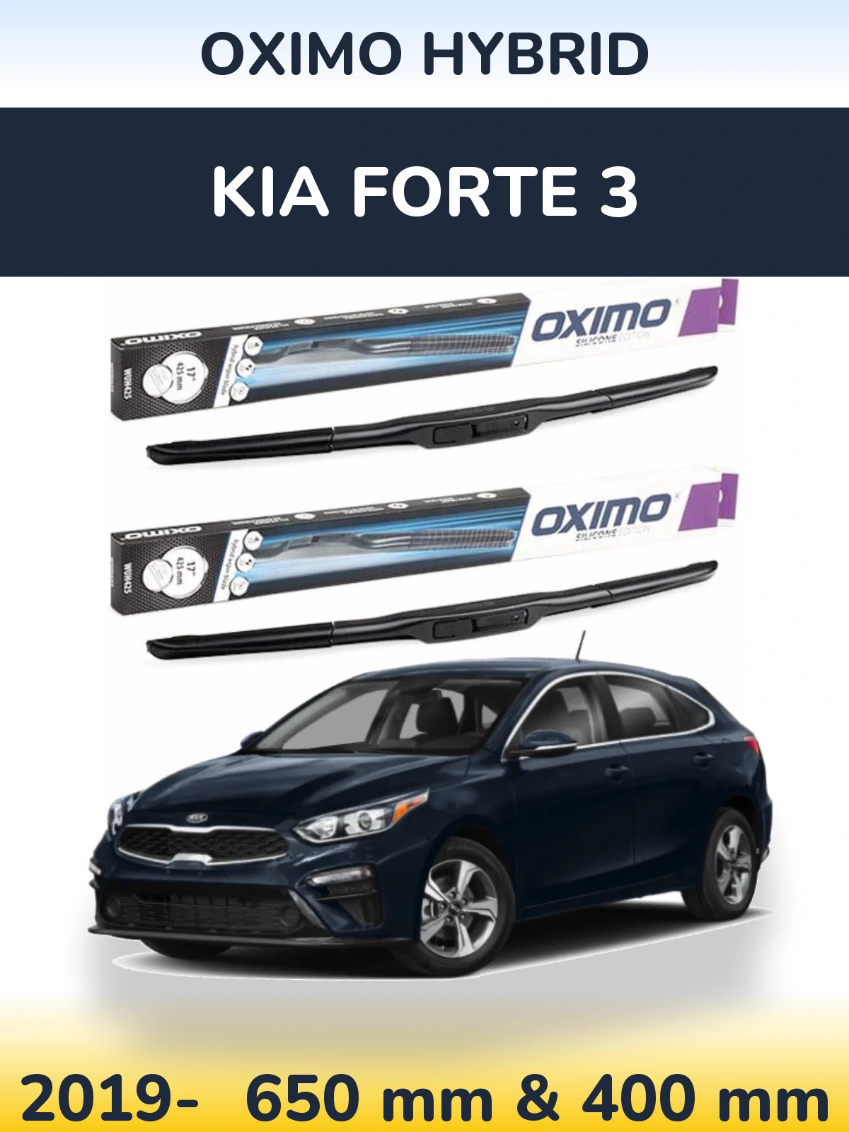 Sada předních stěračů Oximo Hybrid 650 a 400 mm pro KIA Forte 3 2019-2026