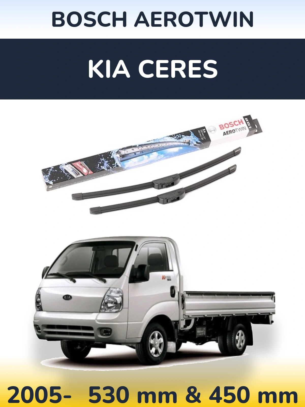 Sada předních stěračů BOSCH AeroTwin 530 a 450 mm pro KIA Ceres 2005-2026