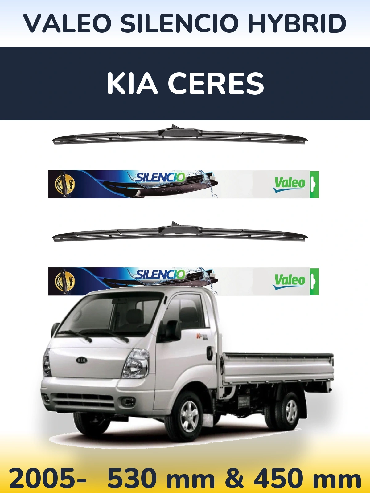 Sada předních stěračů Valeo Silencio Hybrid 530 a 450 mm pro KIA Ceres 2005-2026