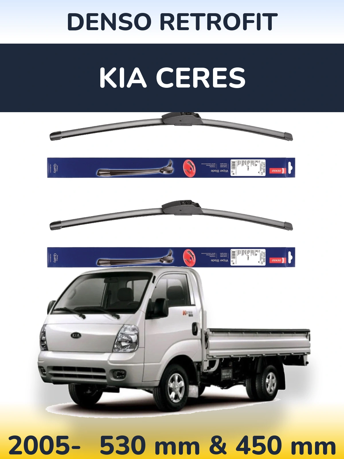 Sada předních stěračů Denso Retrofit 530 a 450 mm pro KIA Ceres 2005-2026