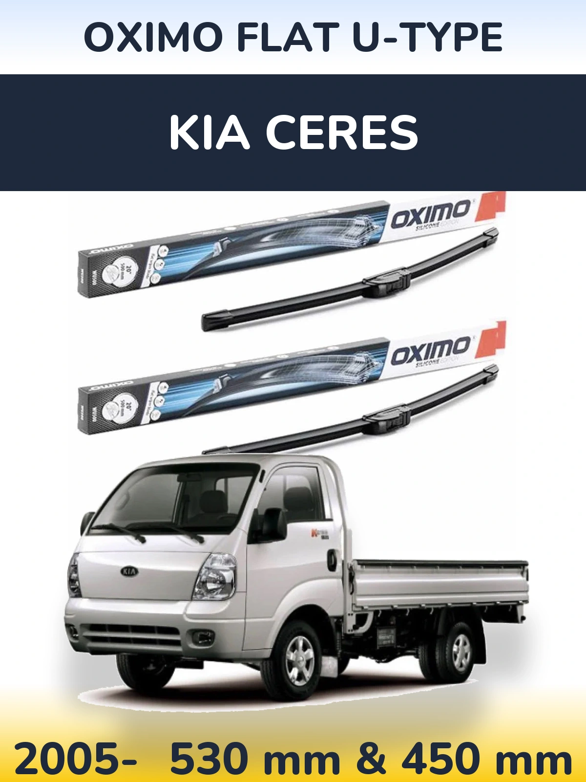Sada předních stěračů Oximo Flat U-type 530 a 450 mm pro KIA Ceres 2005-2026