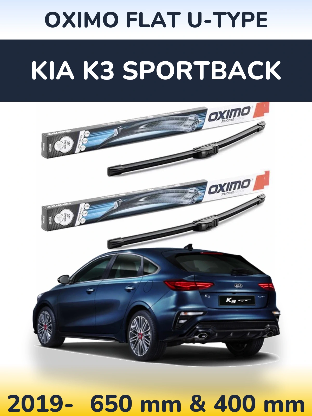 Sada předních stěračů Oximo Flat U-type 650 a 400 mm pro KIA K3 Sportback 2019-2026