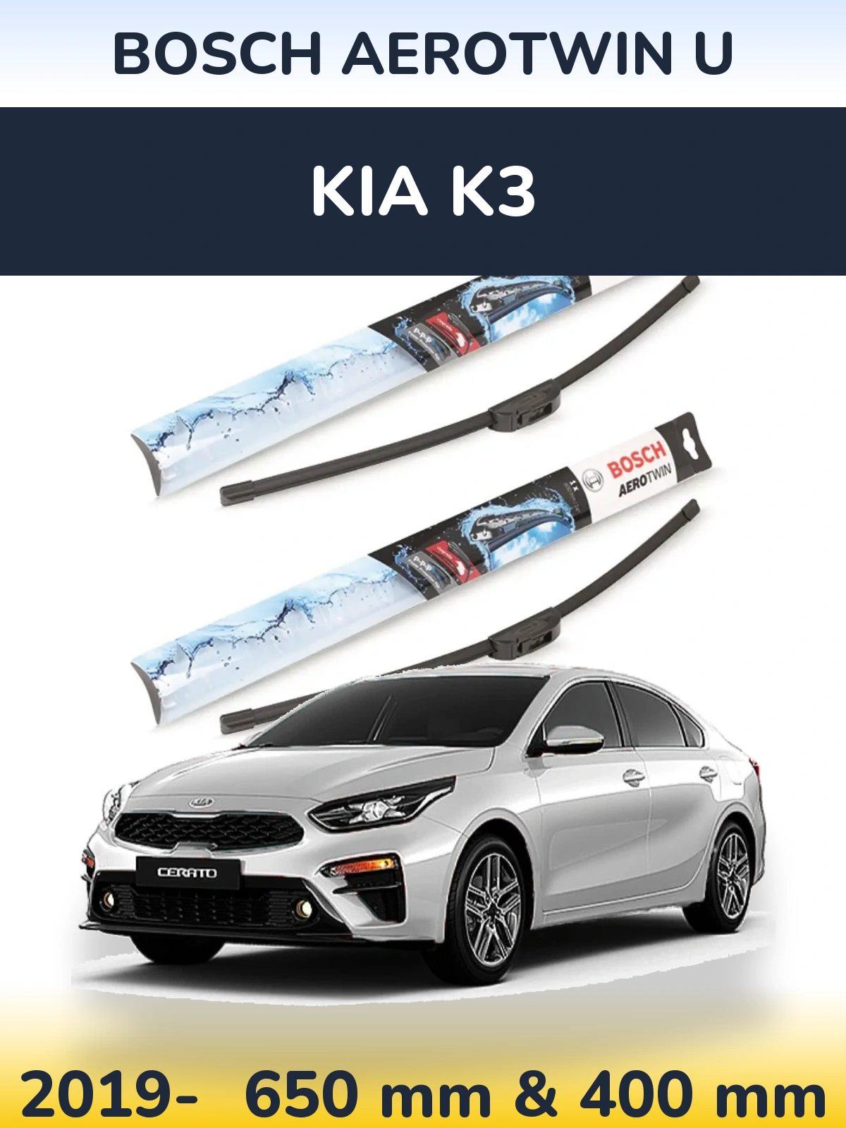 Sada předních stěračů BOSCH AeroTwin U 650 a 400 mm pro KIA K3 2019-2026