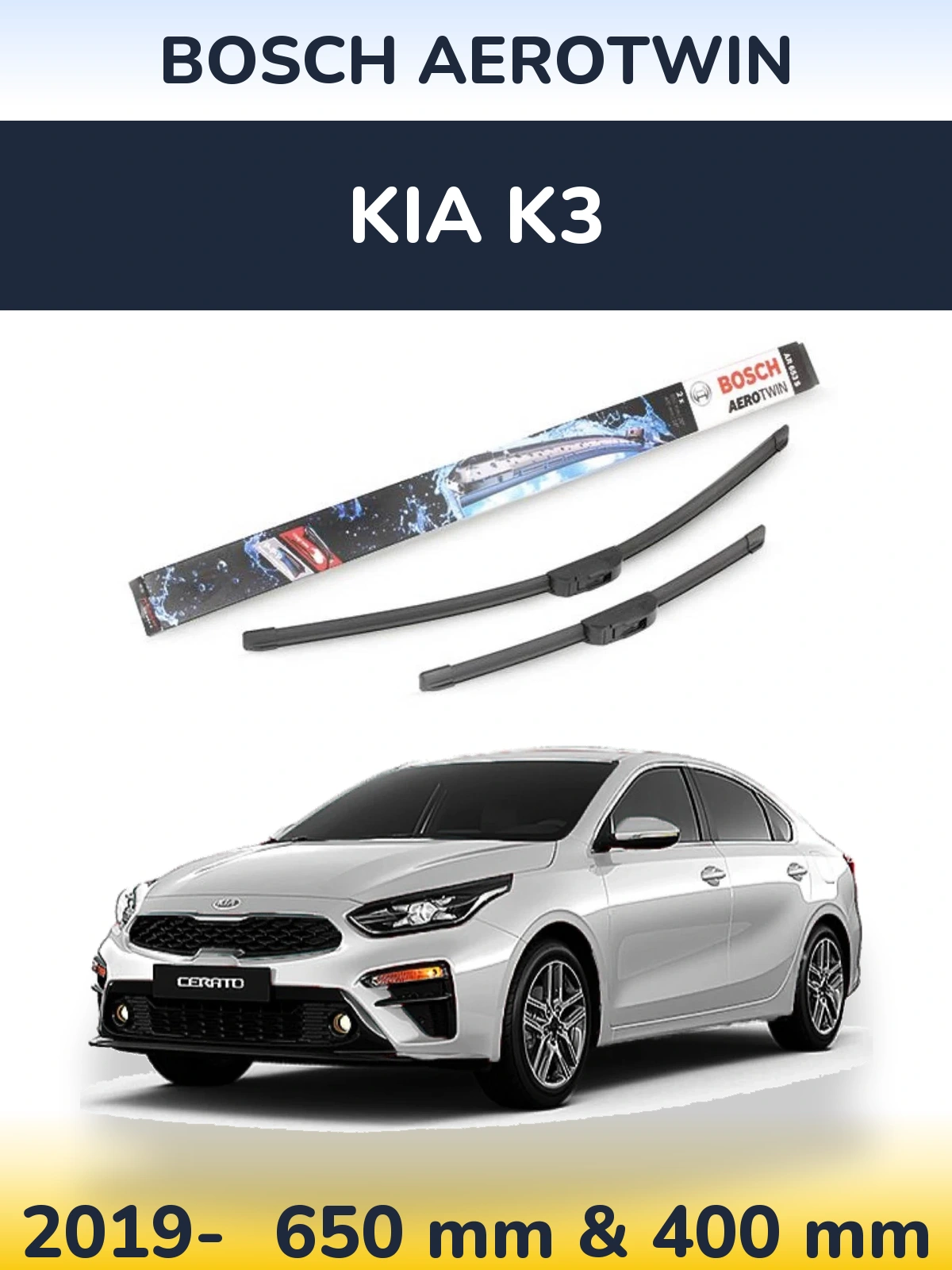 Sada předních stěračů BOSCH AeroTwin 650 a 400 mm pro KIA K3 2019-2026