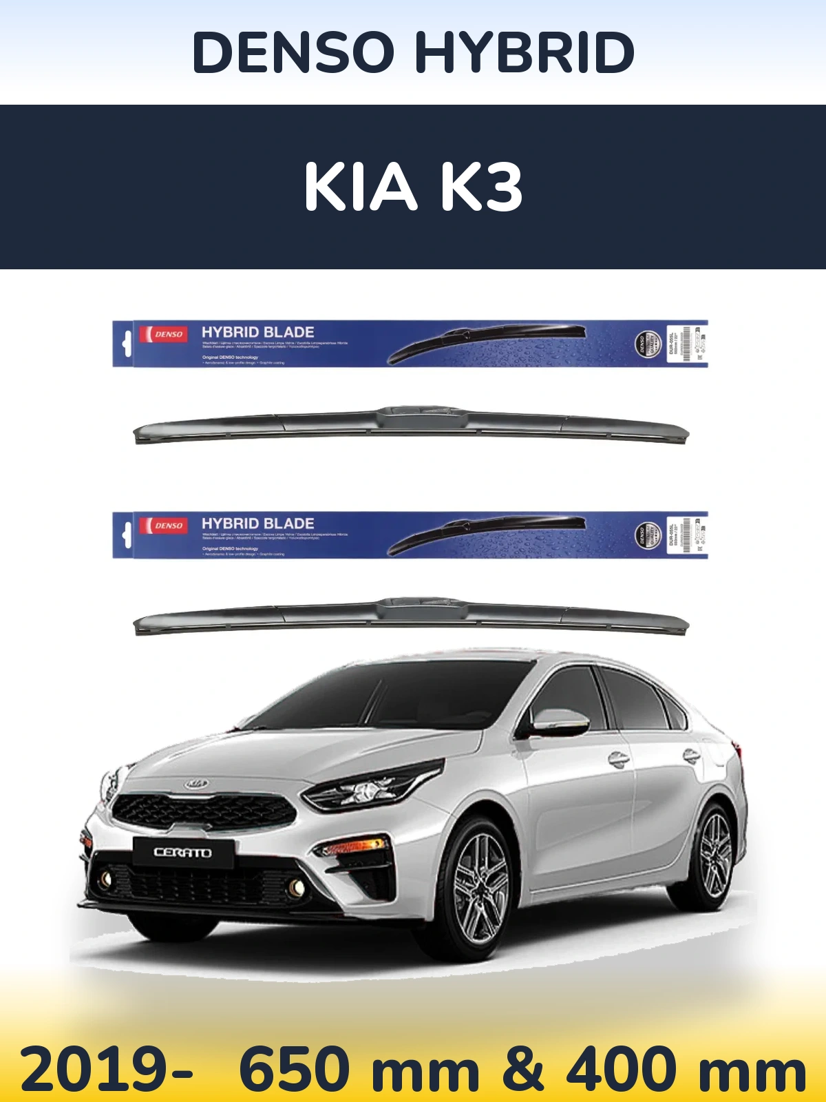 Sada předních stěračů Denso Hybrid 650 a 400 mm pro KIA K3 2019-2026