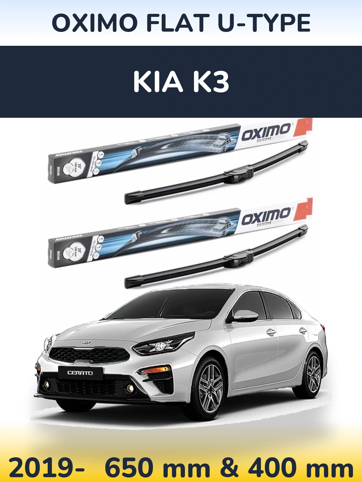 Sada předních stěračů Oximo Flat U-type 650 a 400 mm pro KIA K3 2019-2026