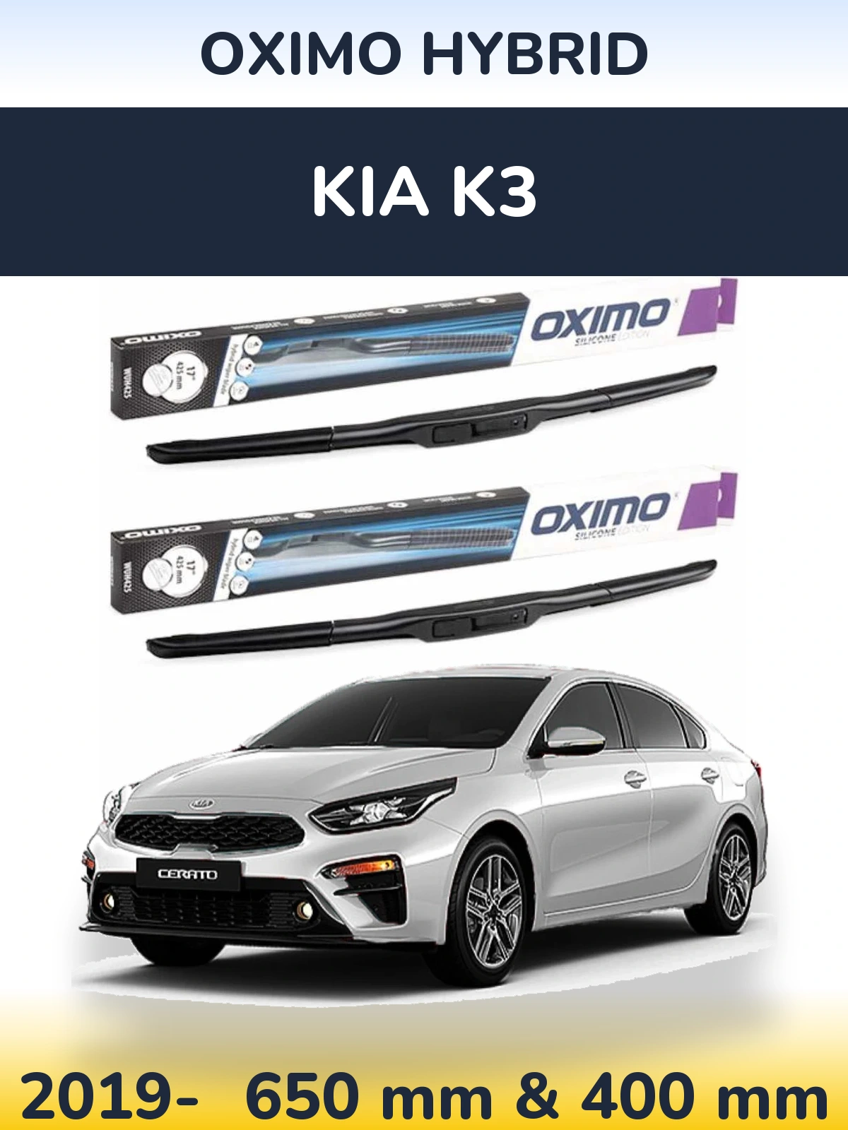 Sada předních stěračů Oximo Hybrid 650 a 400 mm pro KIA K3 2019-2026