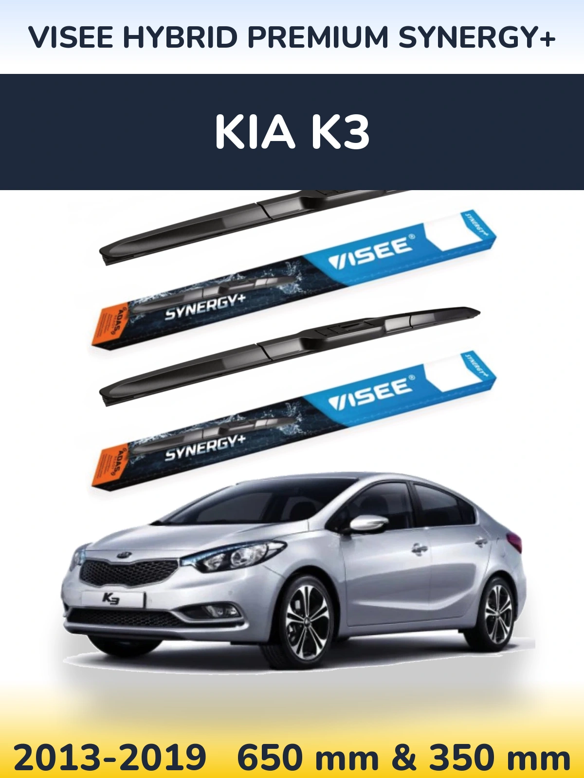 Sada předních stěračů VISEE HYBRID PREMIUM SYNERGY+ 650 a 350 mm pro KIA K3 2013-2019