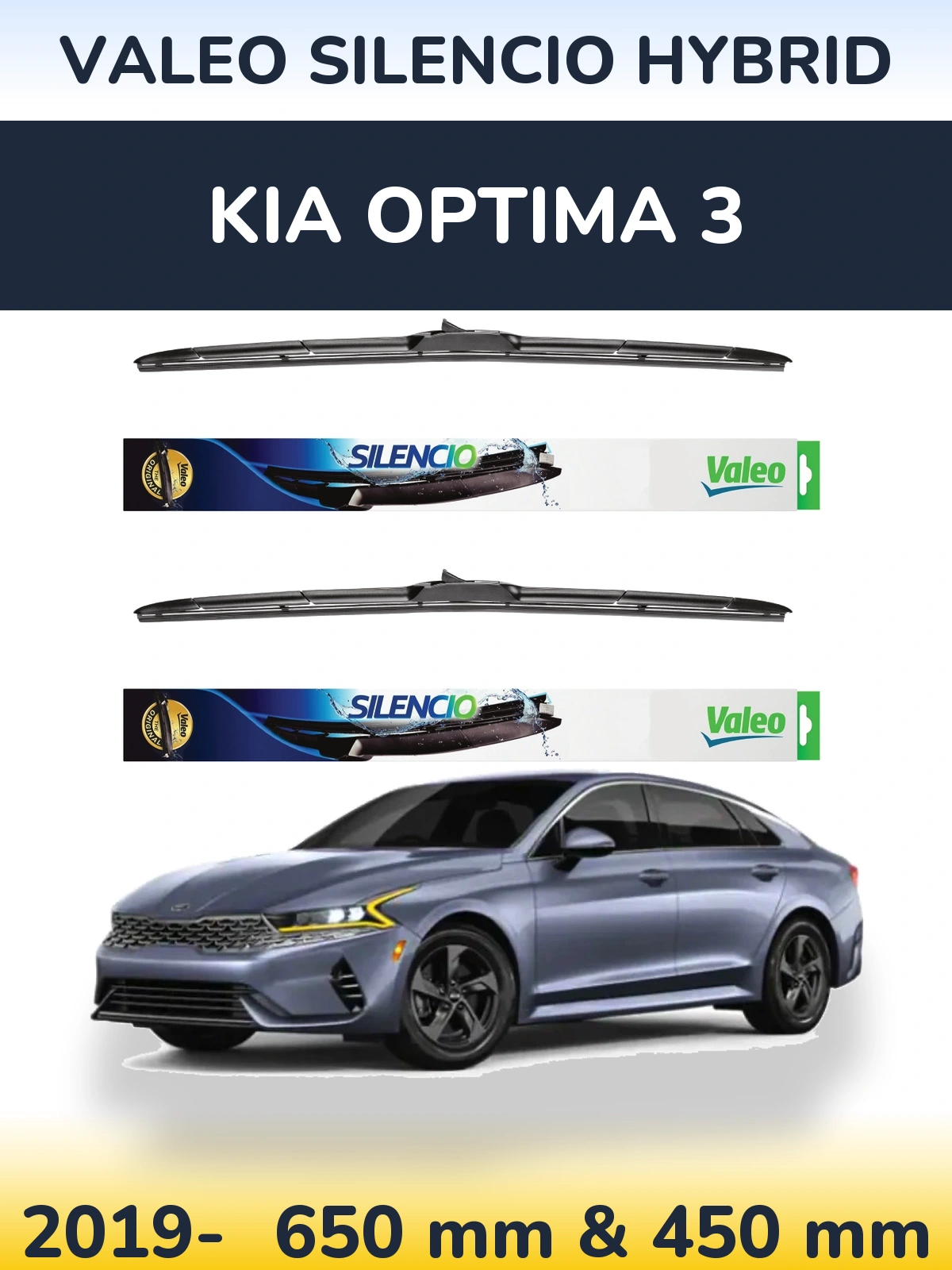 Sada předních stěračů Valeo Silencio Hybrid 650 a 450 mm pro KIA Optima 3 2019-2026