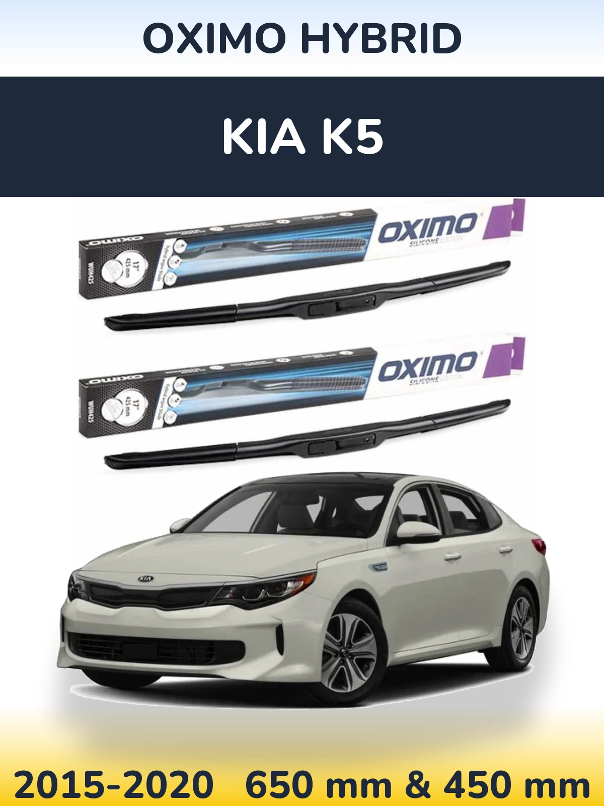 Sada předních stěračů Oximo Hybrid 650 a 450 mm pro KIA K5 2015-2020