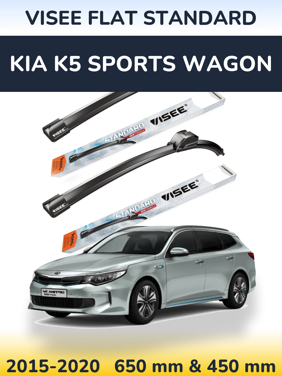 Sada předních stěračů VISEE FLAT STANDARD 650 a 450 mm pro KIA K5 Sports Wagon 2015-2020