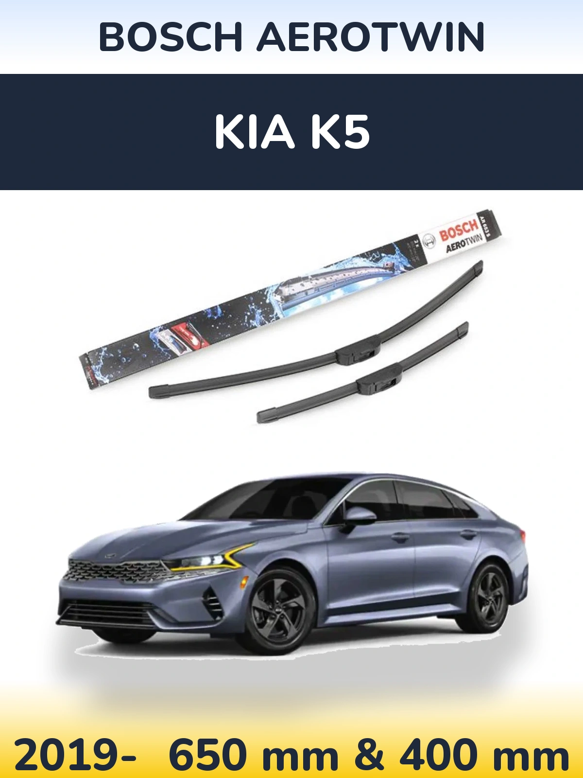 Sada předních stěračů BOSCH AeroTwin 650 a 400 mm pro KIA K5 2019-2026