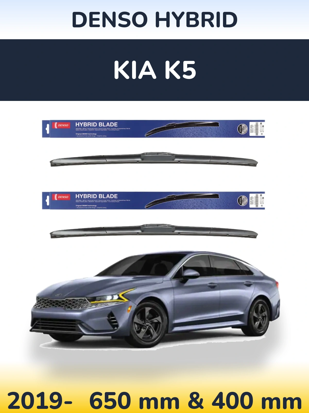 Sada předních stěračů Denso Hybrid 650 a 400 mm pro KIA K5 2019-2026
