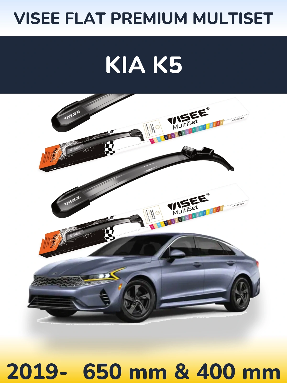 Sada předních stěračů VISEE FLAT PREMIUM MultiSet 650 a 400 mm pro KIA K5 2019-2026