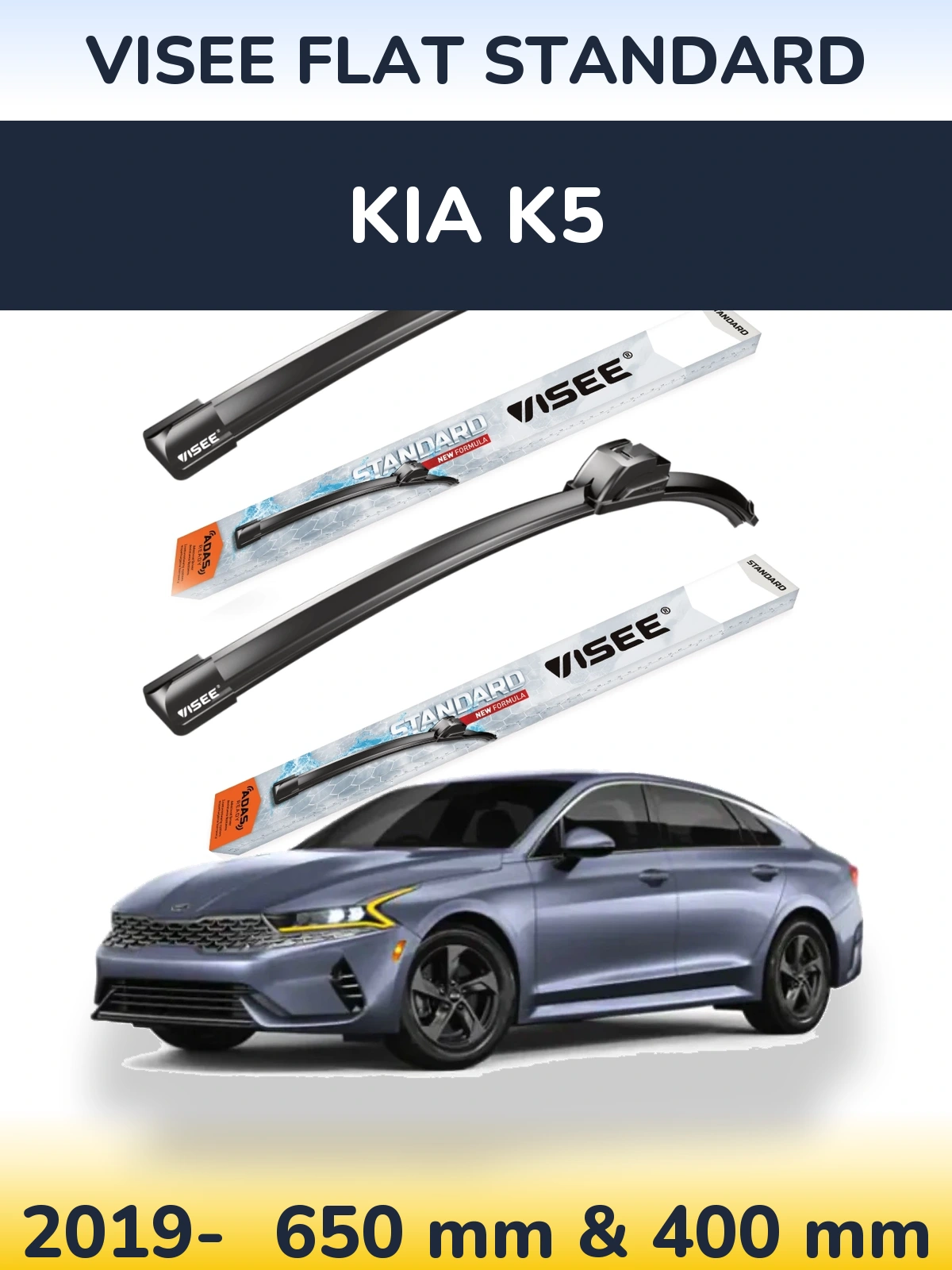 Sada předních stěračů VISEE FLAT STANDARD 650 a 400 mm pro KIA K5 2019-2026