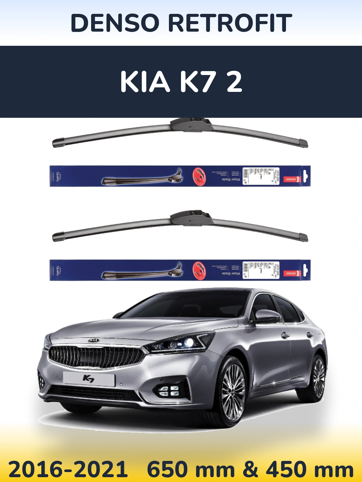 Sada předních stěračů Denso Retrofit 650 a 450 mm pro KIA K7 2 2016-2021