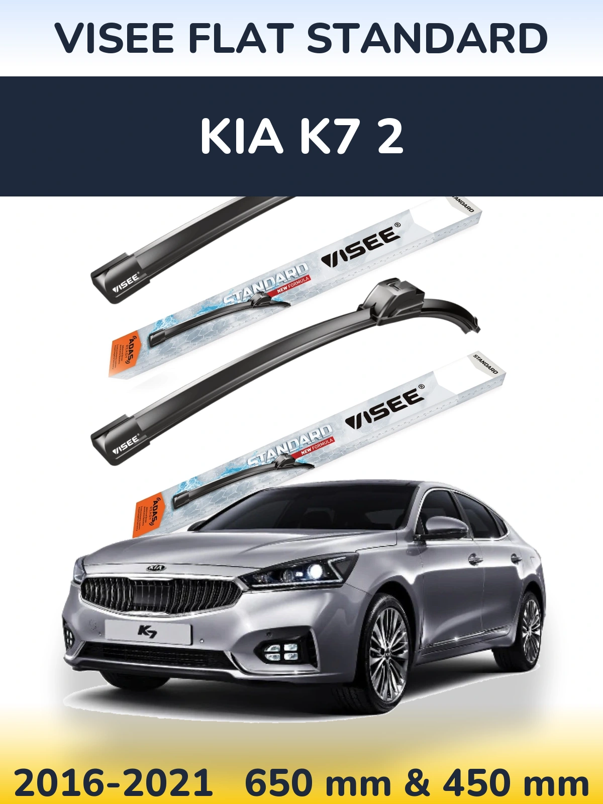 Sada předních stěračů VISEE FLAT STANDARD 650 a 450 mm pro KIA K7 2 2016-2021