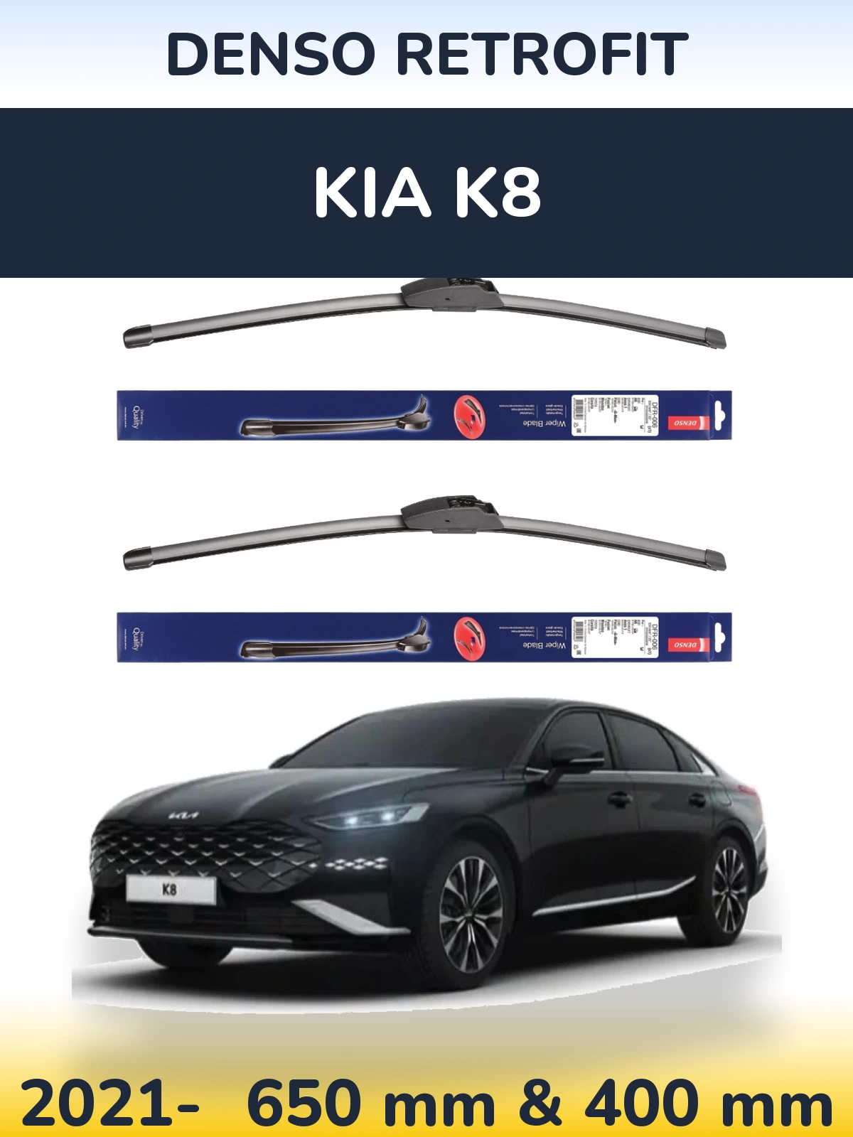 Sada předních stěračů Denso Retrofit 650 a 400 mm pro KIA K8 2021-2026