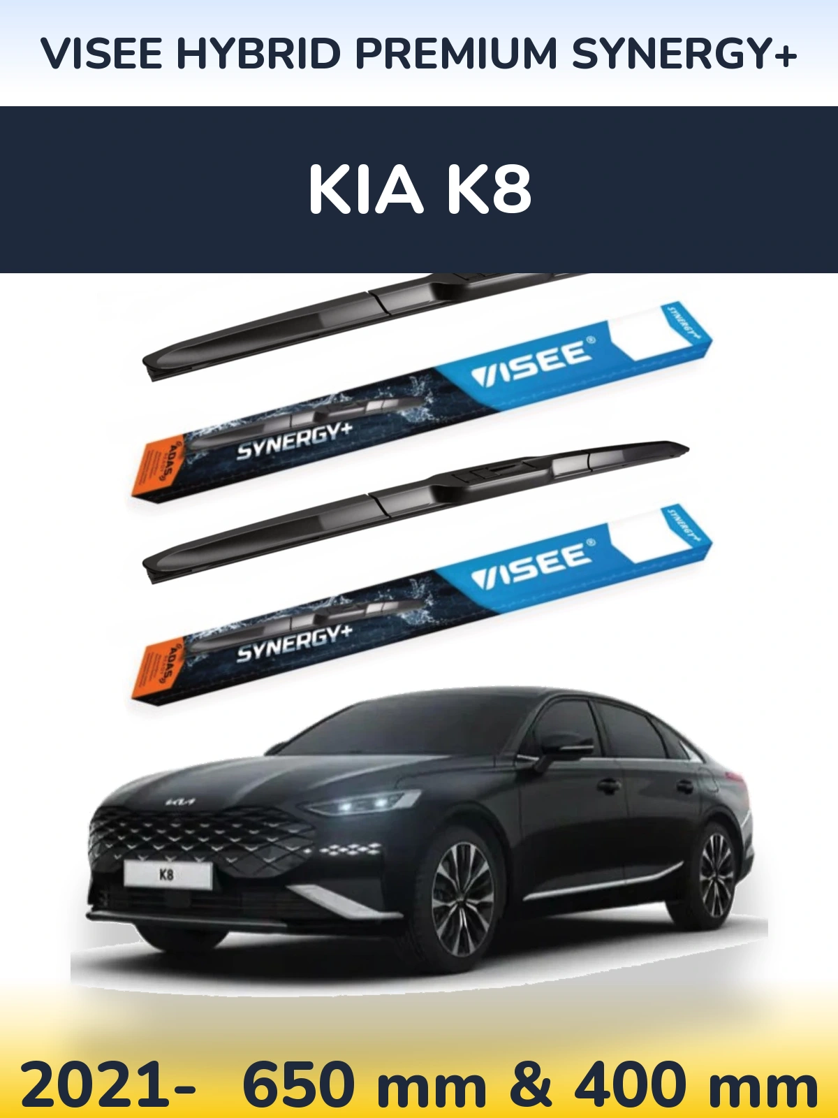 Sada předních stěračů VISEE HYBRID PREMIUM SYNERGY+ 650 a 400 mm pro KIA K8 2021-2026