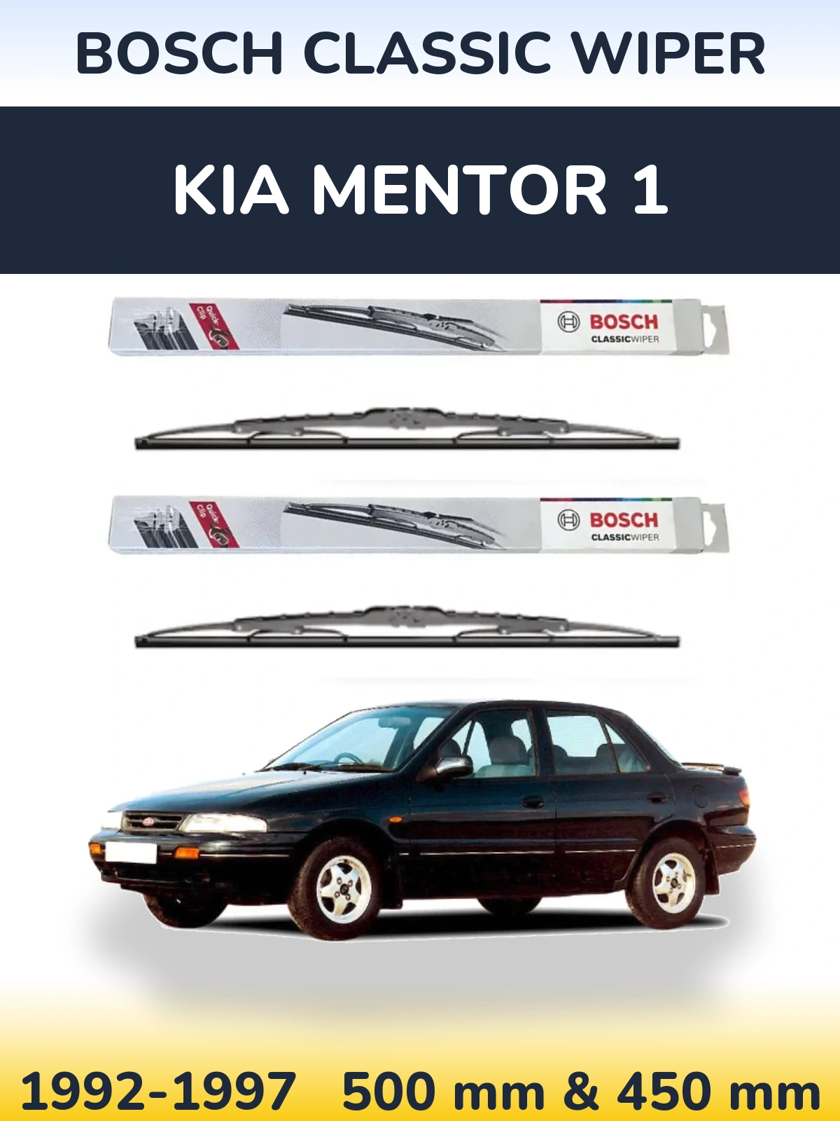 Sada předních stěračů BOSCH Classic Wiper 500 a 450 mm pro KIA Mentor 1 1992-1997