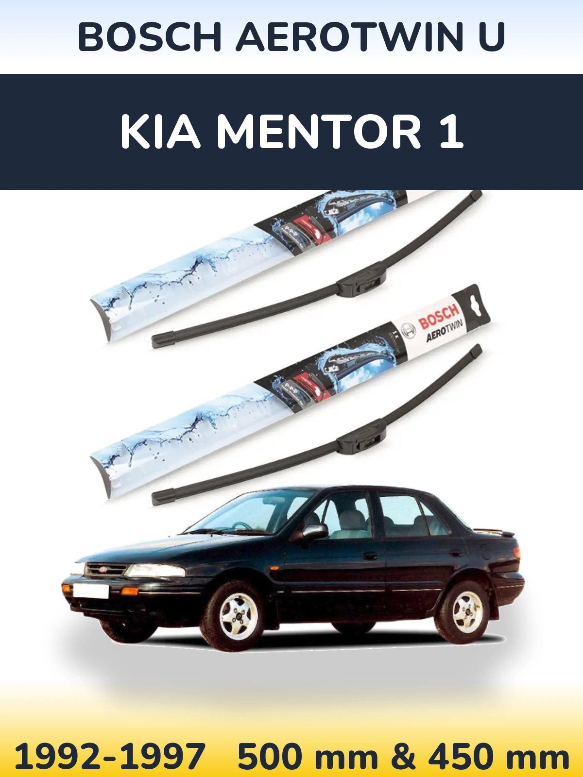Sada předních stěračů BOSCH AeroTwin U 500 a 450 mm pro KIA Mentor 1 1992-1997