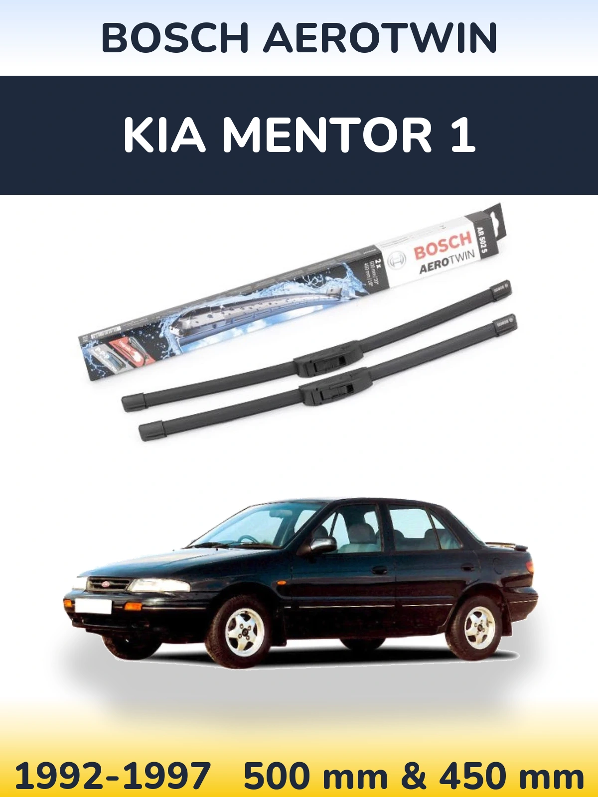 Sada předních stěračů BOSCH AeroTwin 500 a 450 mm pro KIA Mentor 1 1992-1997