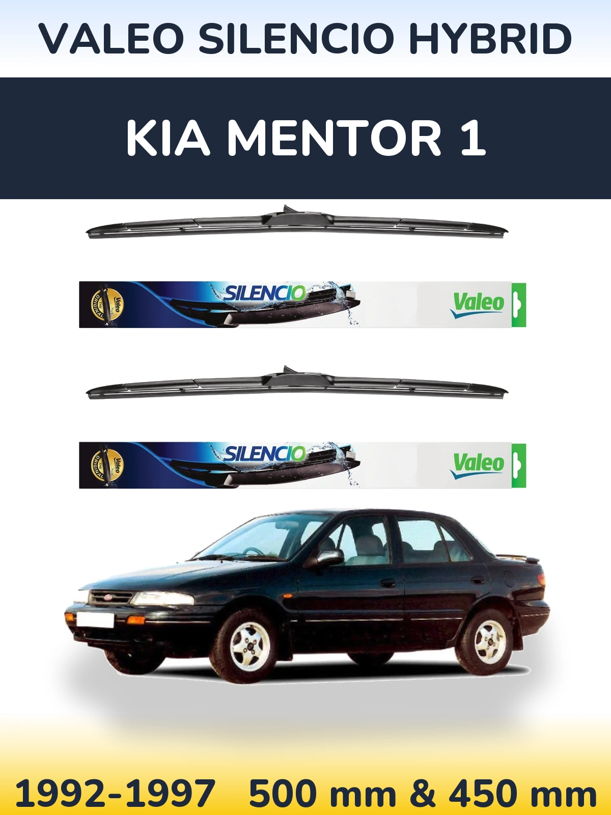Комплект передніх щіток Valeo Silencio Hybrid 500 & 450 мм для KIA Mentor 1 1992-1997