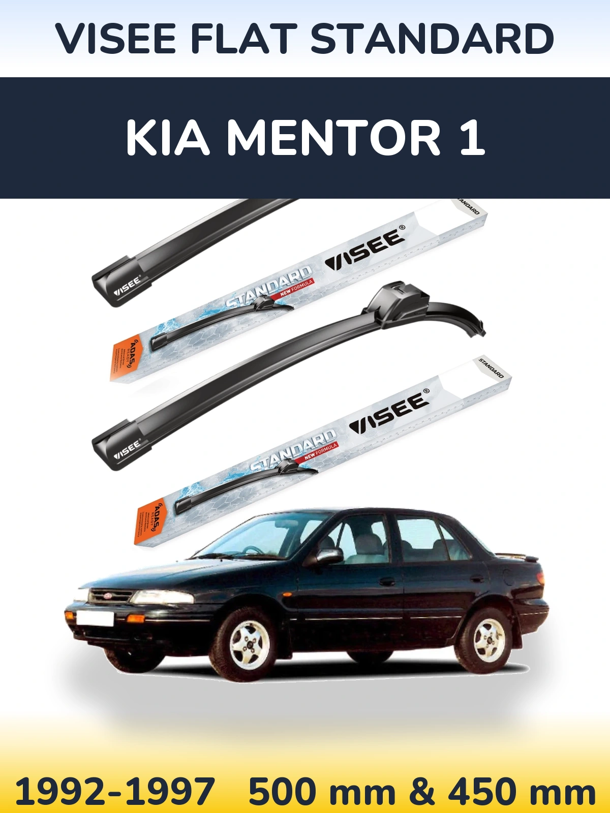 Sada předních stěračů VISEE FLAT STANDARD 500 a 450 mm pro KIA Mentor 1 1992-1997