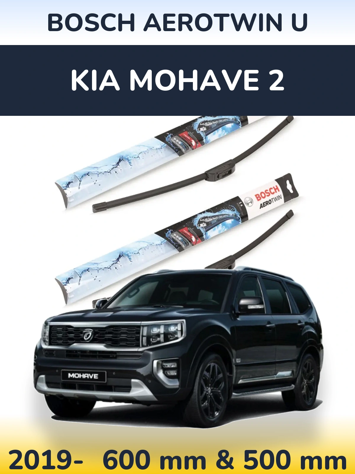 Sada předních stěračů BOSCH AeroTwin U 600 a 500 mm pro KIA Mohave 2 2019-2026