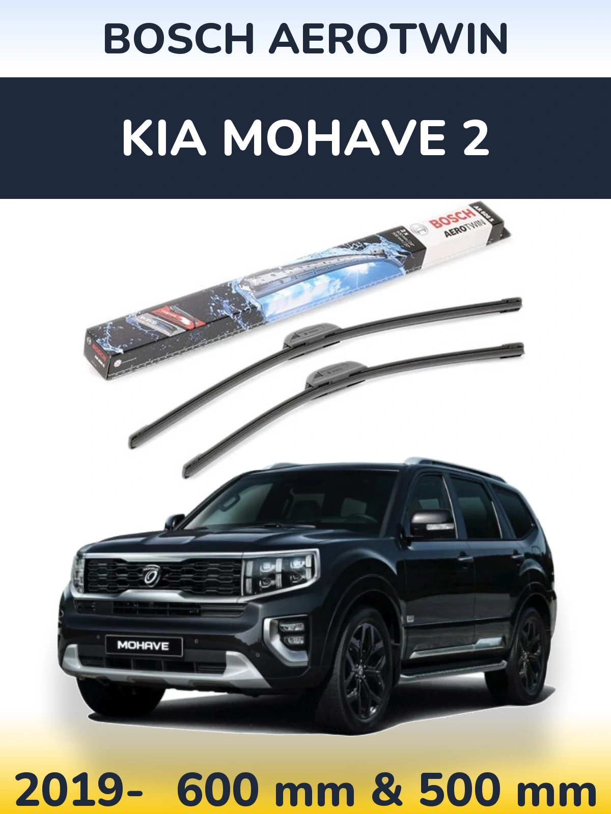 Sada předních stěračů BOSCH AeroTwin 600 a 500 mm pro KIA Mohave 2 2019-2026