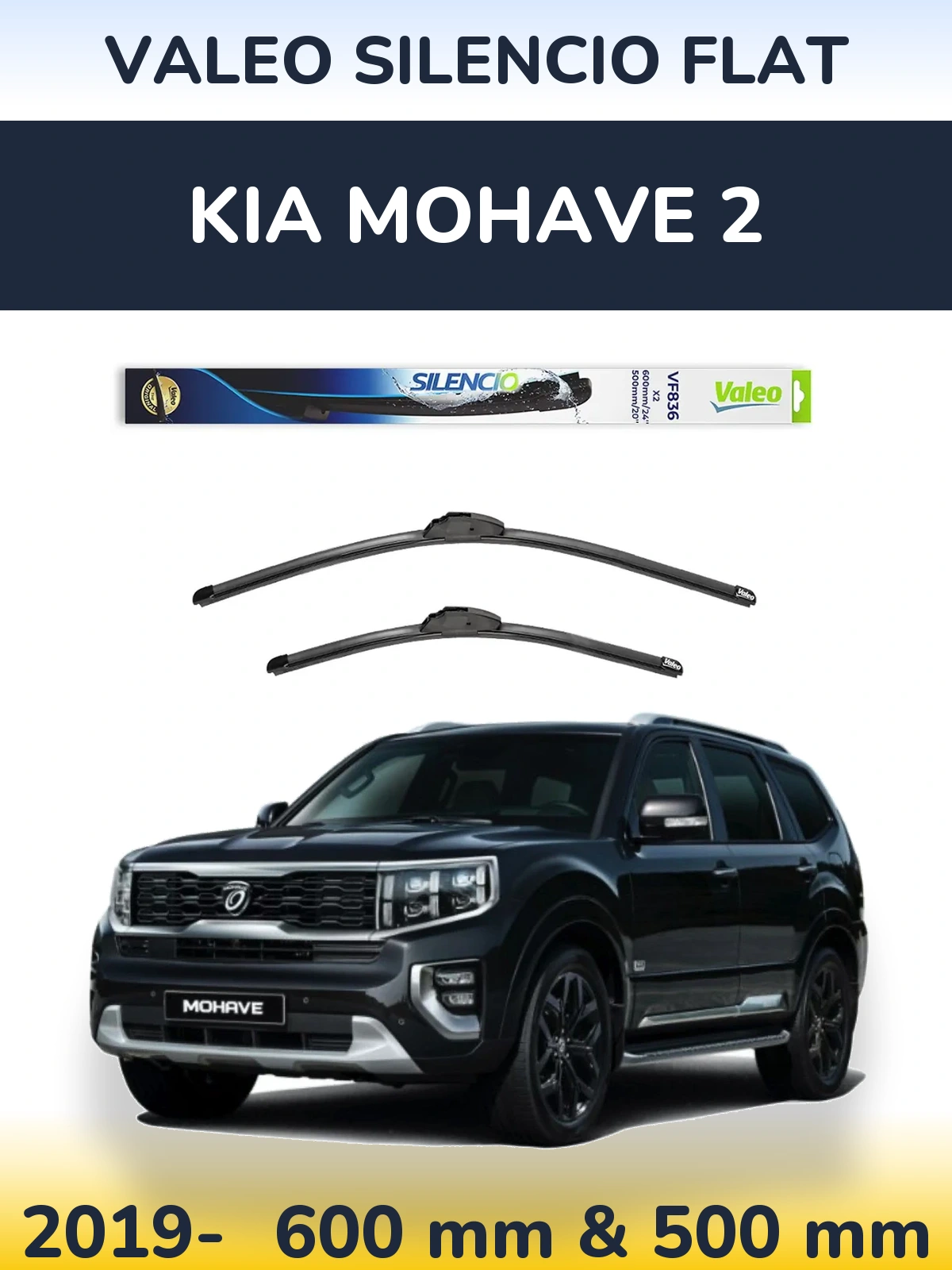 Sada předních stěračů Valeo Silencio Flat 600 a 500 mm pro KIA Mohave 2 2019-2026