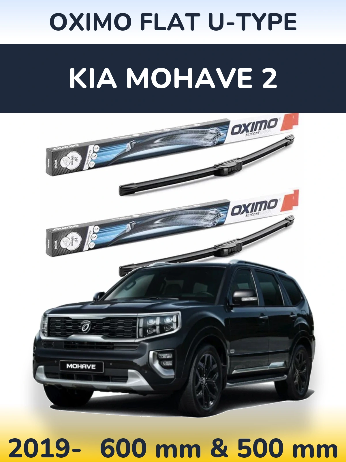 Sada předních stěračů Oximo Flat U-type 600 a 500 mm pro KIA Mohave 2 2019-2026